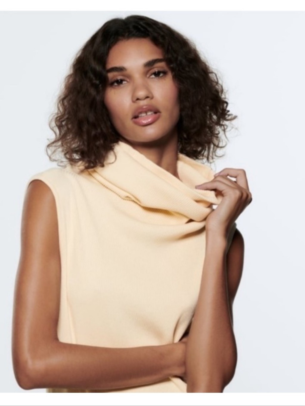 Zara Sleeveless Cowl Neck Sweater - Pale Yellow